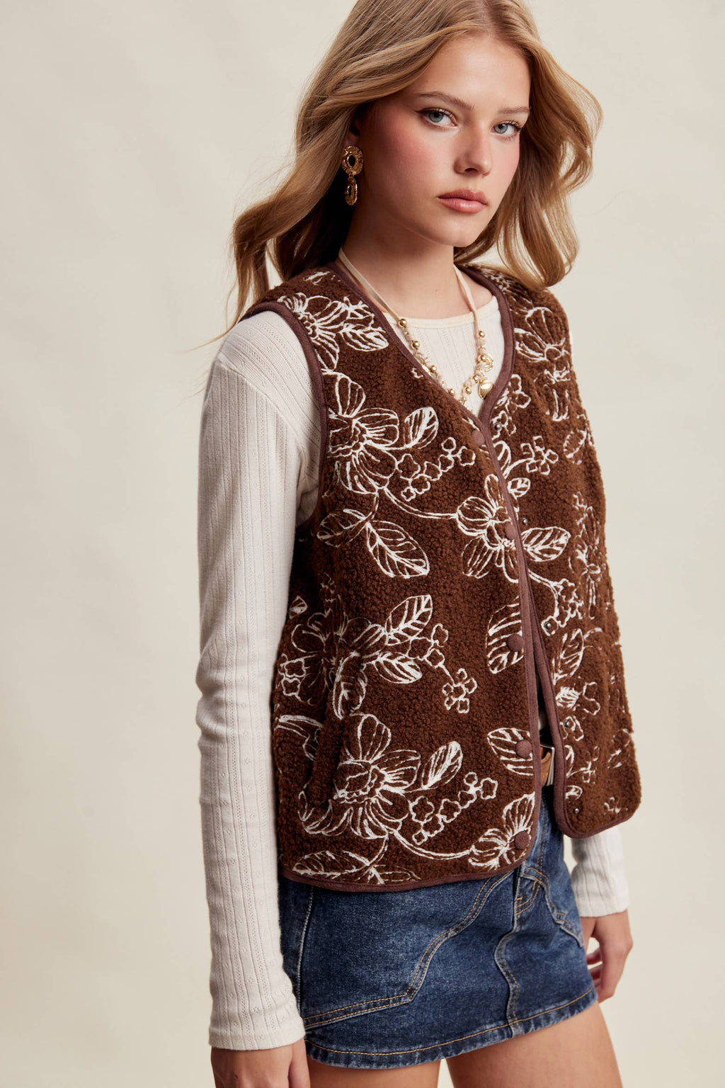 Leighton Floral Sherpa Vest