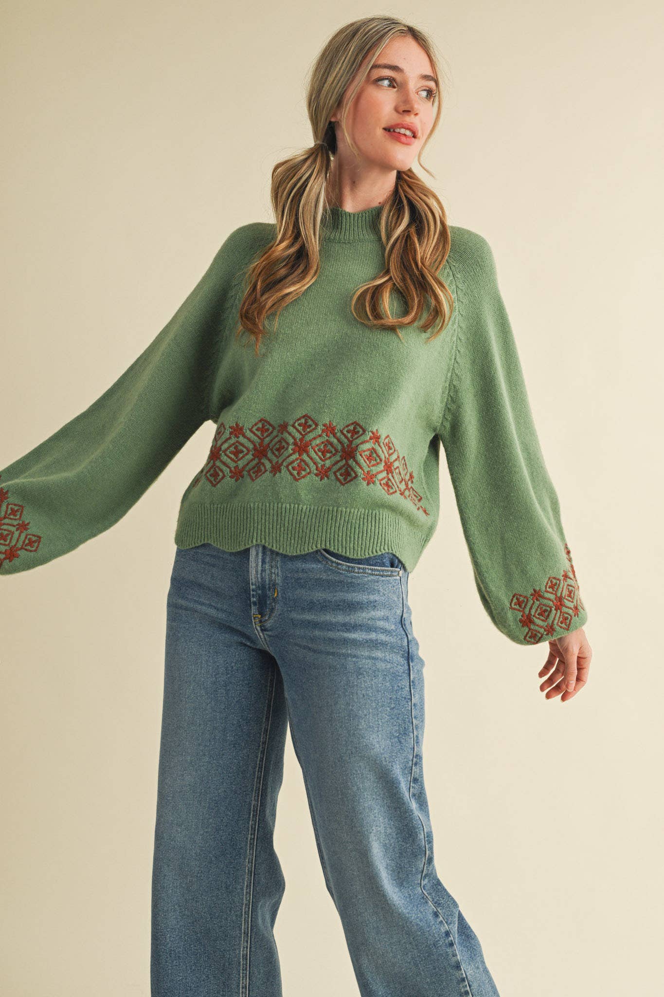 Quinn Scalloped Mock Neck Sweater