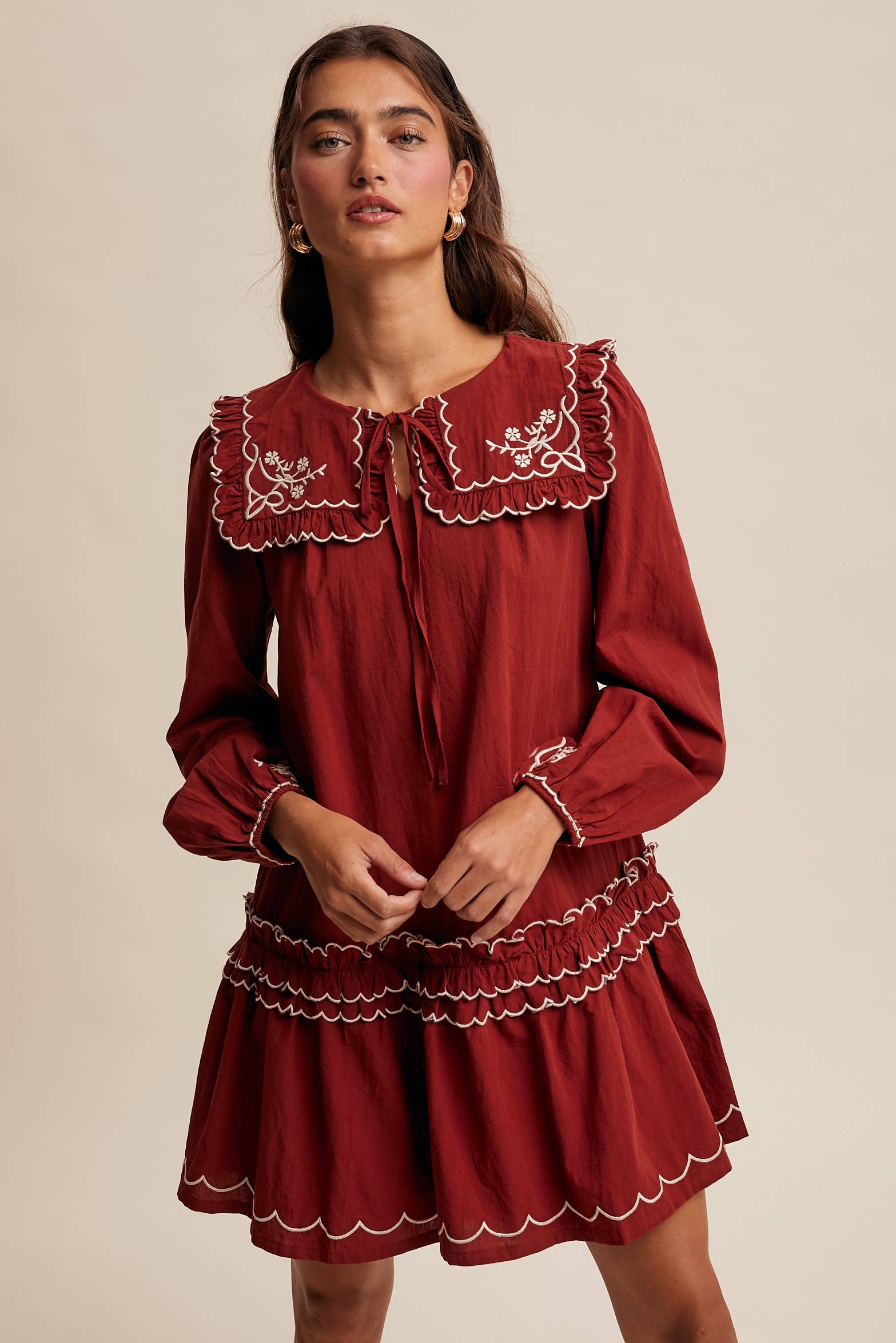 Rita Embroidered Ruffle Dress