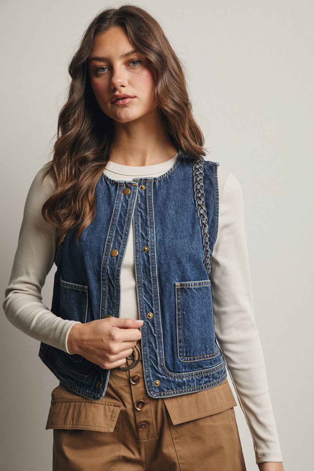 Frances Braided Denim Vest