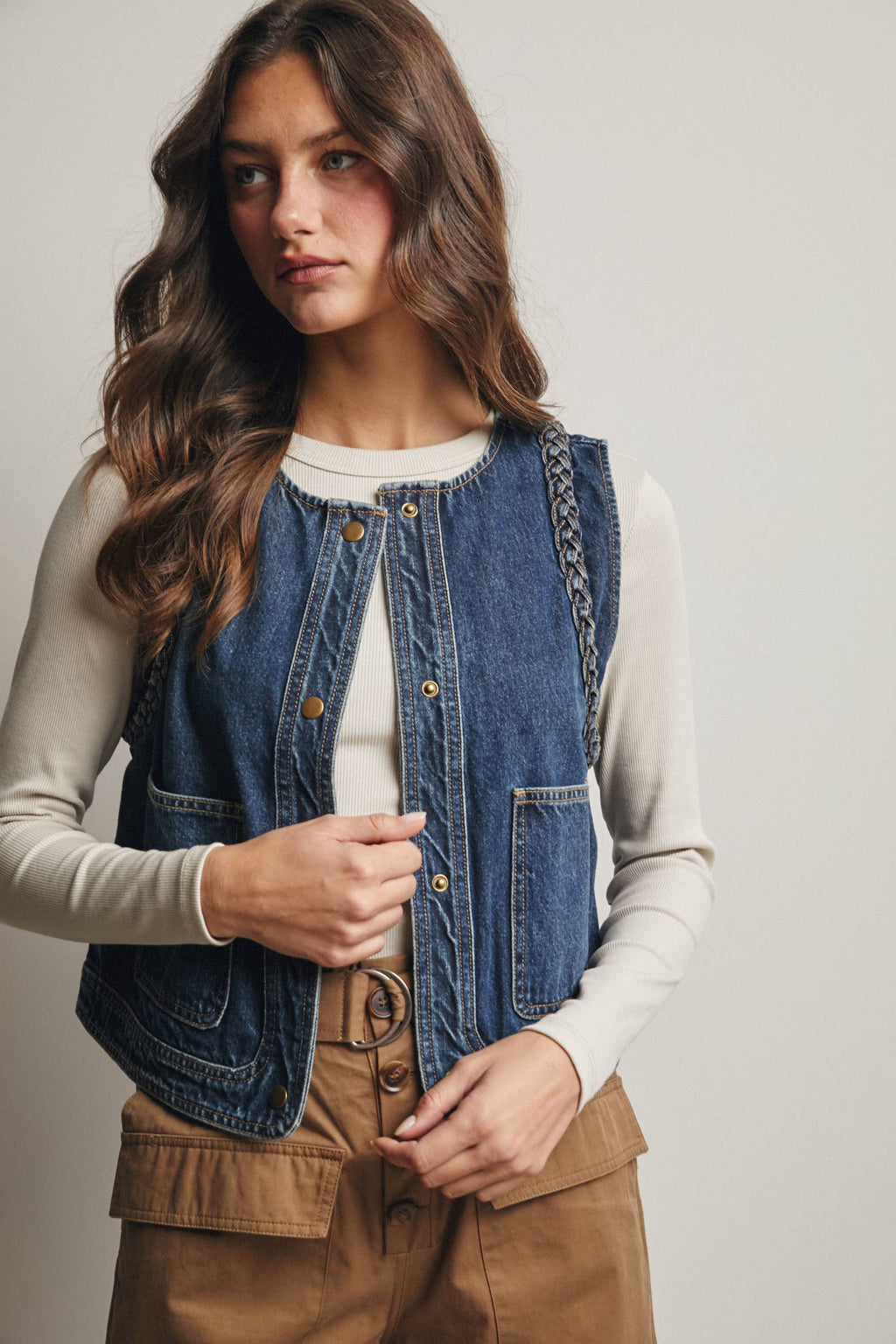 Frances Braided Denim Vest